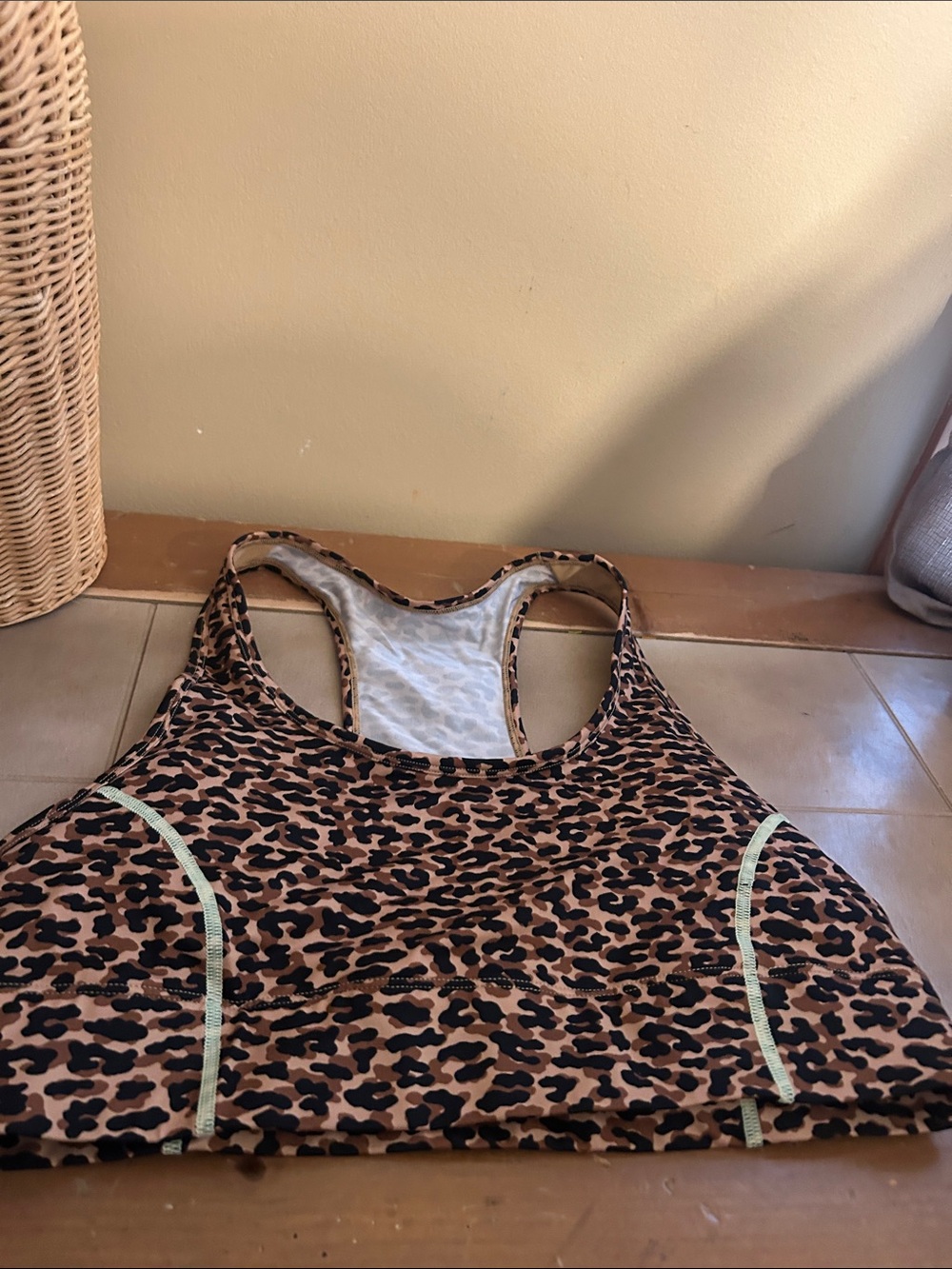 Fabletics Leopard Print Racerback Sports Bra with Mint Piping XL